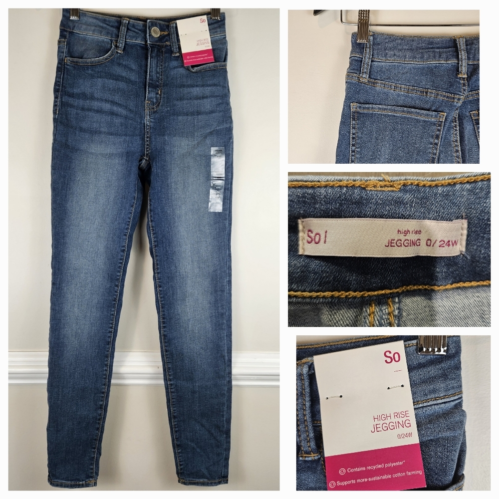 NEW SO High Rise Jegging Size 0/24 Med Dark A1304